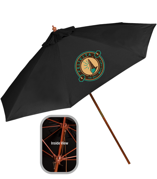 Black 9' Wooden Market Umbrella