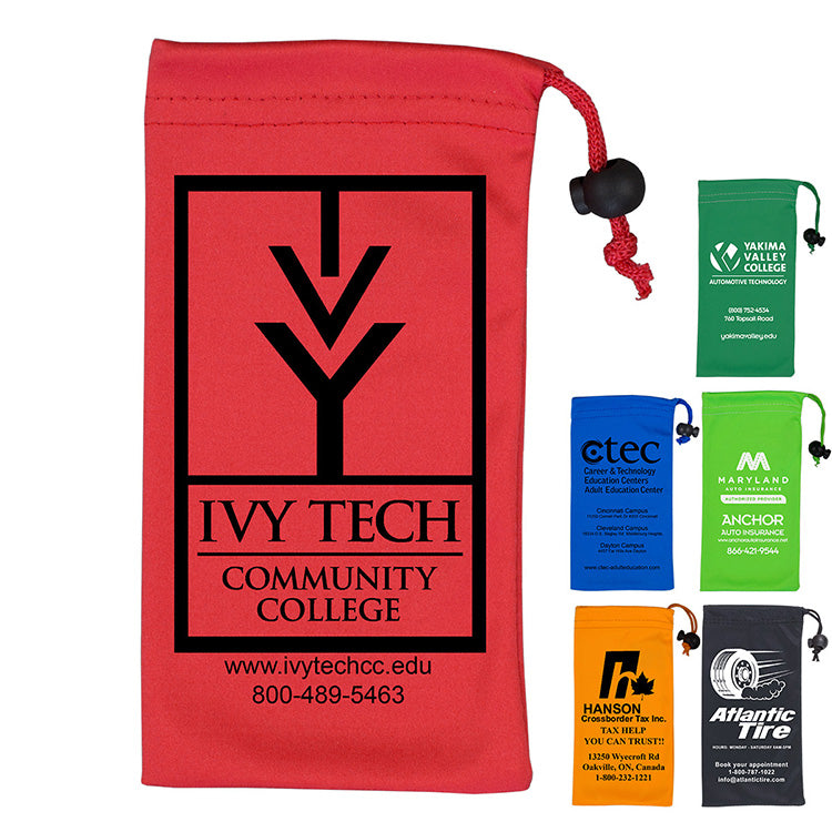 4" W x 7-1/2 " H “Clean-n-Carry” Spot Color Microfiber Drawstring Pouch For Cell Phones, Eyeglasses
