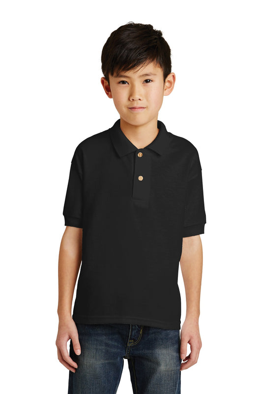 Front View of Black Gildan Youth DryBlend 6-Ounce Jersey Knit Sport Shirt. 8800B - S
