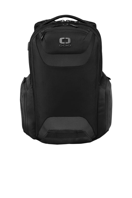 Front View of Black OGIO Connected Pack. 91008