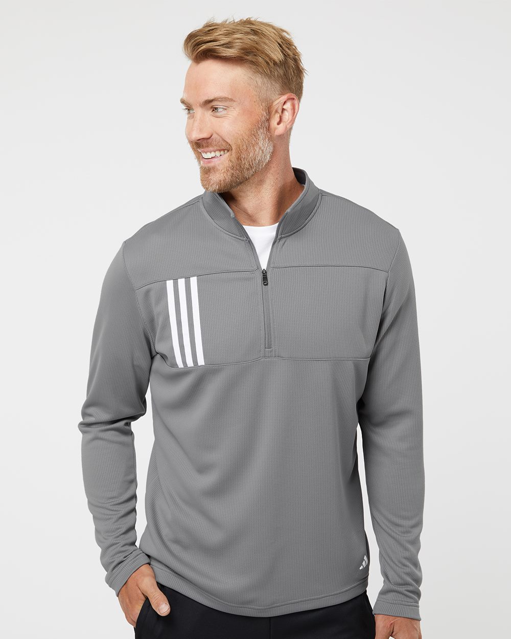 Men's 3-Stripes Double-Knit Quarter-Zip Pullover - A482