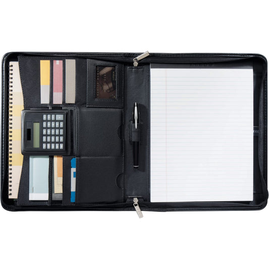 Front View of Black FSC® Mix Manhattan Zippered Padfolio
