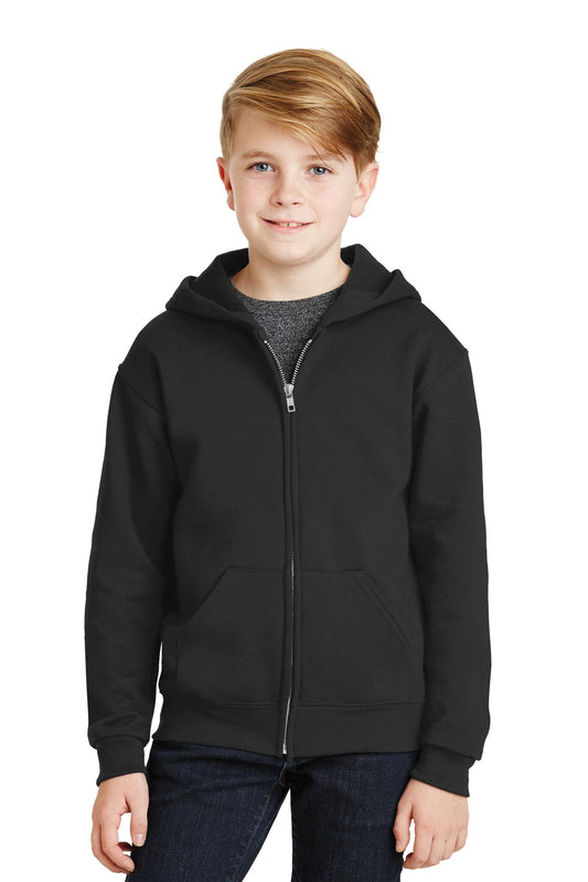 Front View of Black Jerzees - Youth NuBlend Full-Zip Hooded Sweatshirt. 993B - S