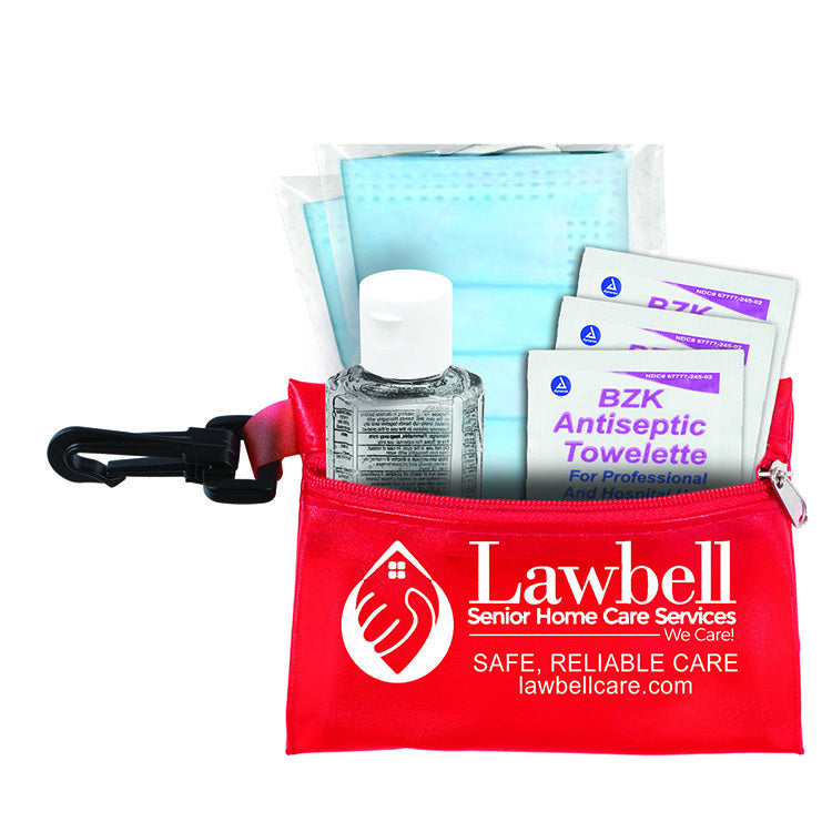 "Everything Essential" Mask & Sanitizing Protection Pack in Translucent Zipper Pouch With Plastic Ho