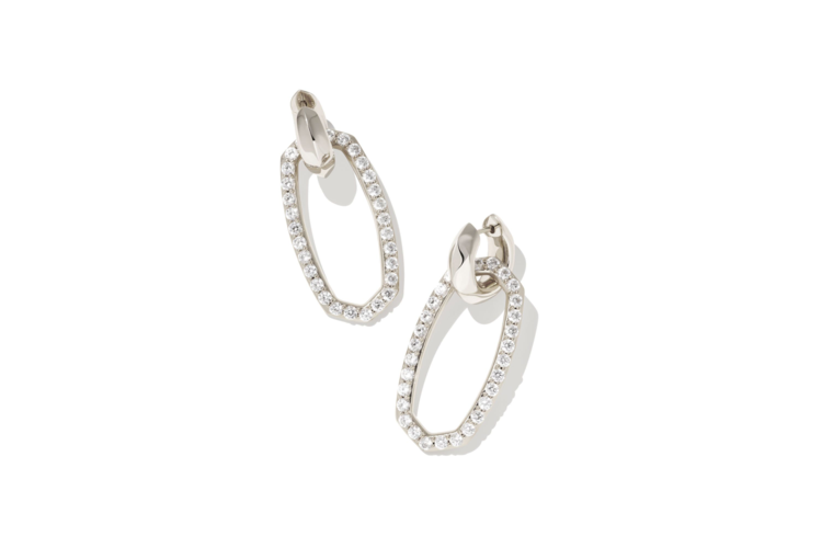 Kendra Scott Danielle Silver Convertible Link Earrings in White Crystal
