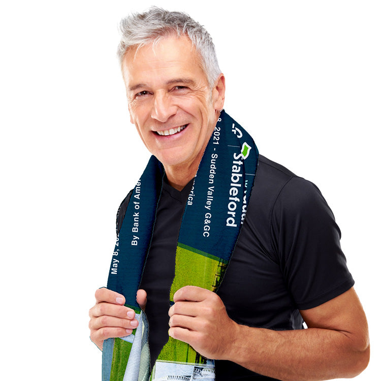"THE WHITAKER” Full Color Sublimation Recycled RPET Cooling Towel – 12” W x 32” H