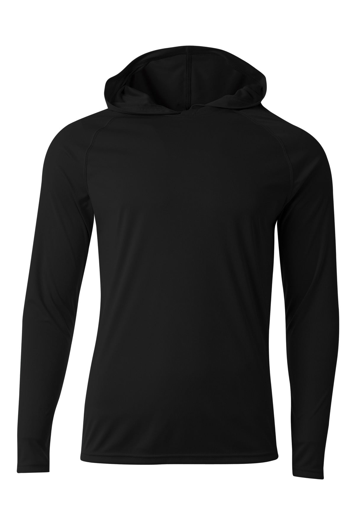 Front View of Black A4 Cooling Performance Long Sleeve Hooded Tee A4N3409 - S