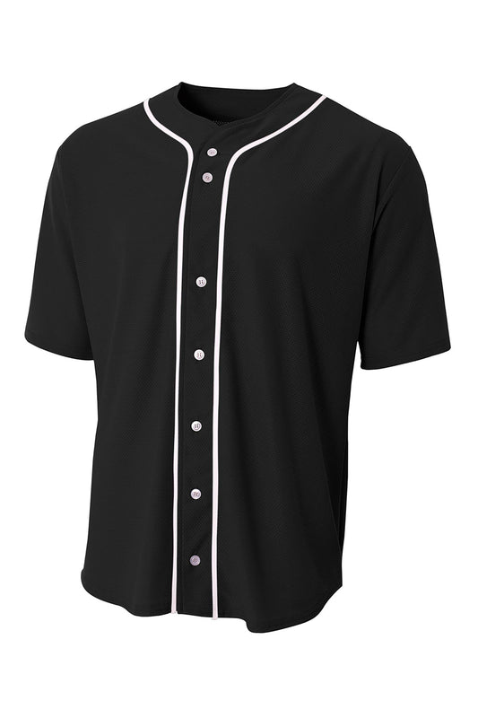 Front View of Black A4 Short Sleeve Full-Button Baseball Top A4N4184 - S