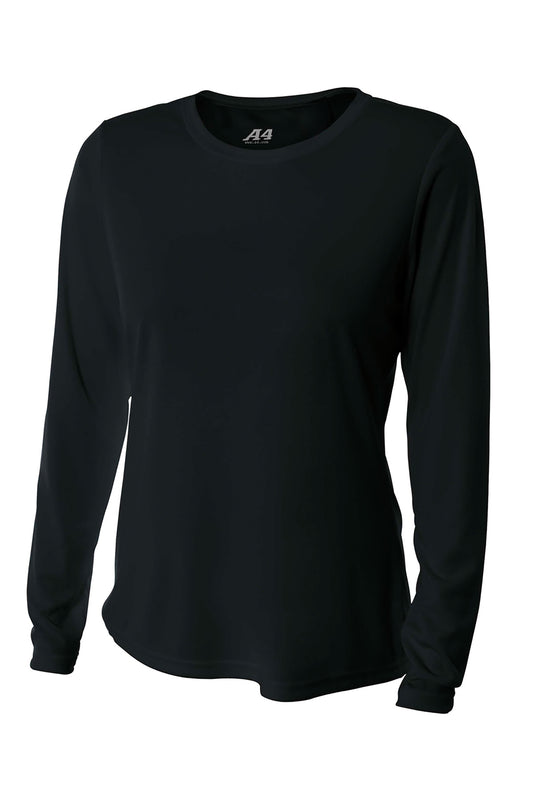 Front View of Black A4 Women's Cooling Performance Long Sleeve Tee A4NW3002 - XS