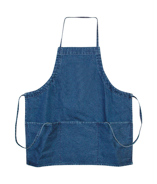 Front View of Denim Blue Denim 3-Pocket Apron