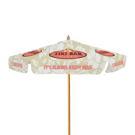 7' Wood Market Umbrella w/ Valance Single-Sided (Dye Sublimation)