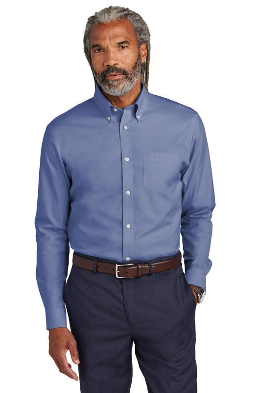Front View of CobaltBl Brooks Brothers Wrinkle-Free Stretch Pinpoint Shirt BB18000 - XS