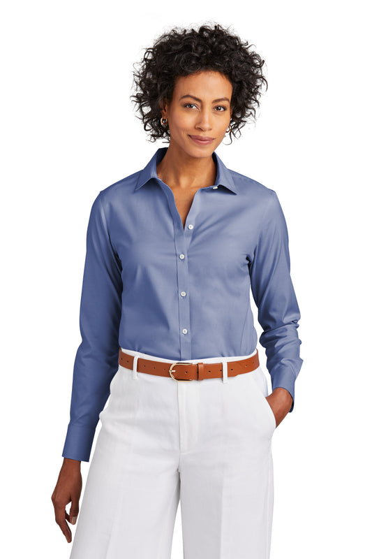 Front View of CobaltBl Brooks Brothers Women's Wrinkle-Free Stretch Pinpoint Shirt BB18001 - XS
