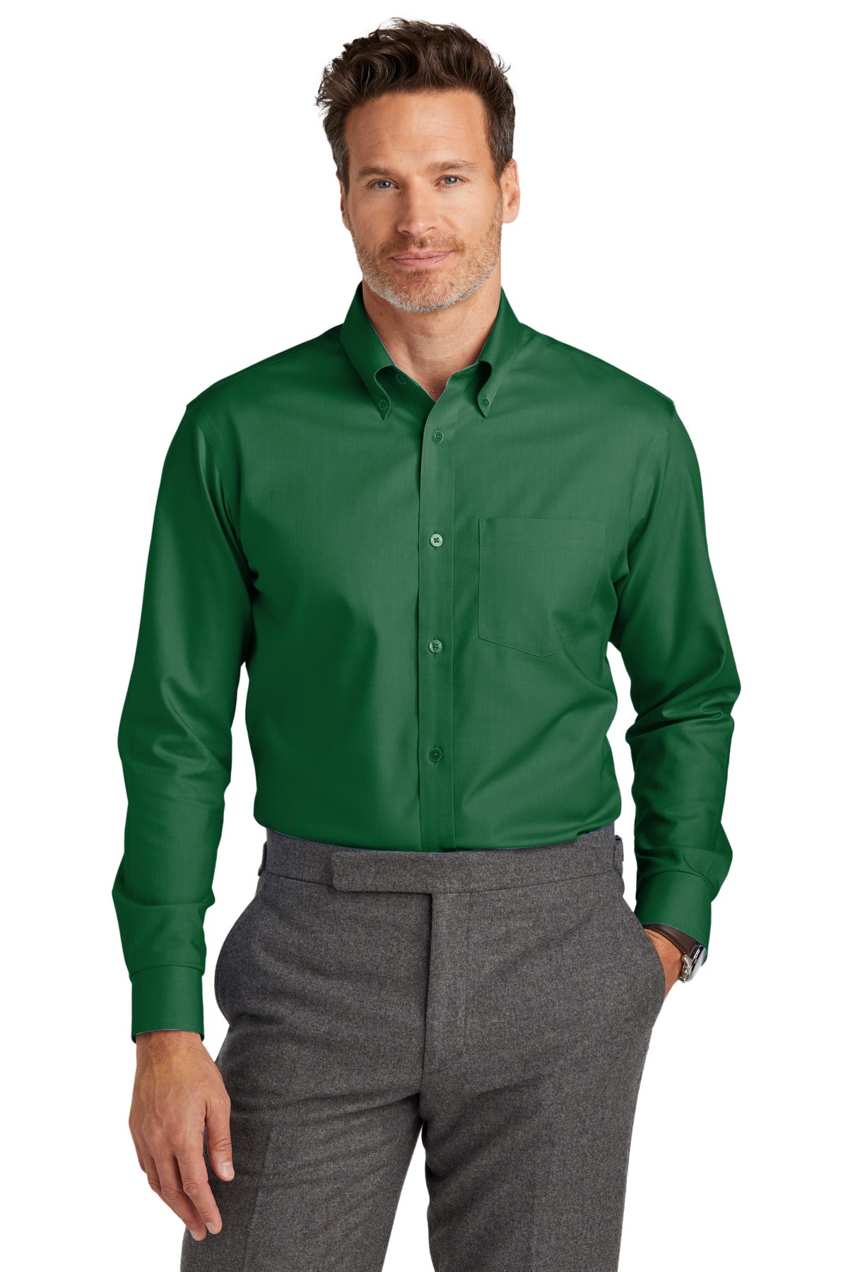 Front View of ClubGreen Brooks Brothers Wrinkle-Free Stretch Nailhead Shirt BB18002 - XS