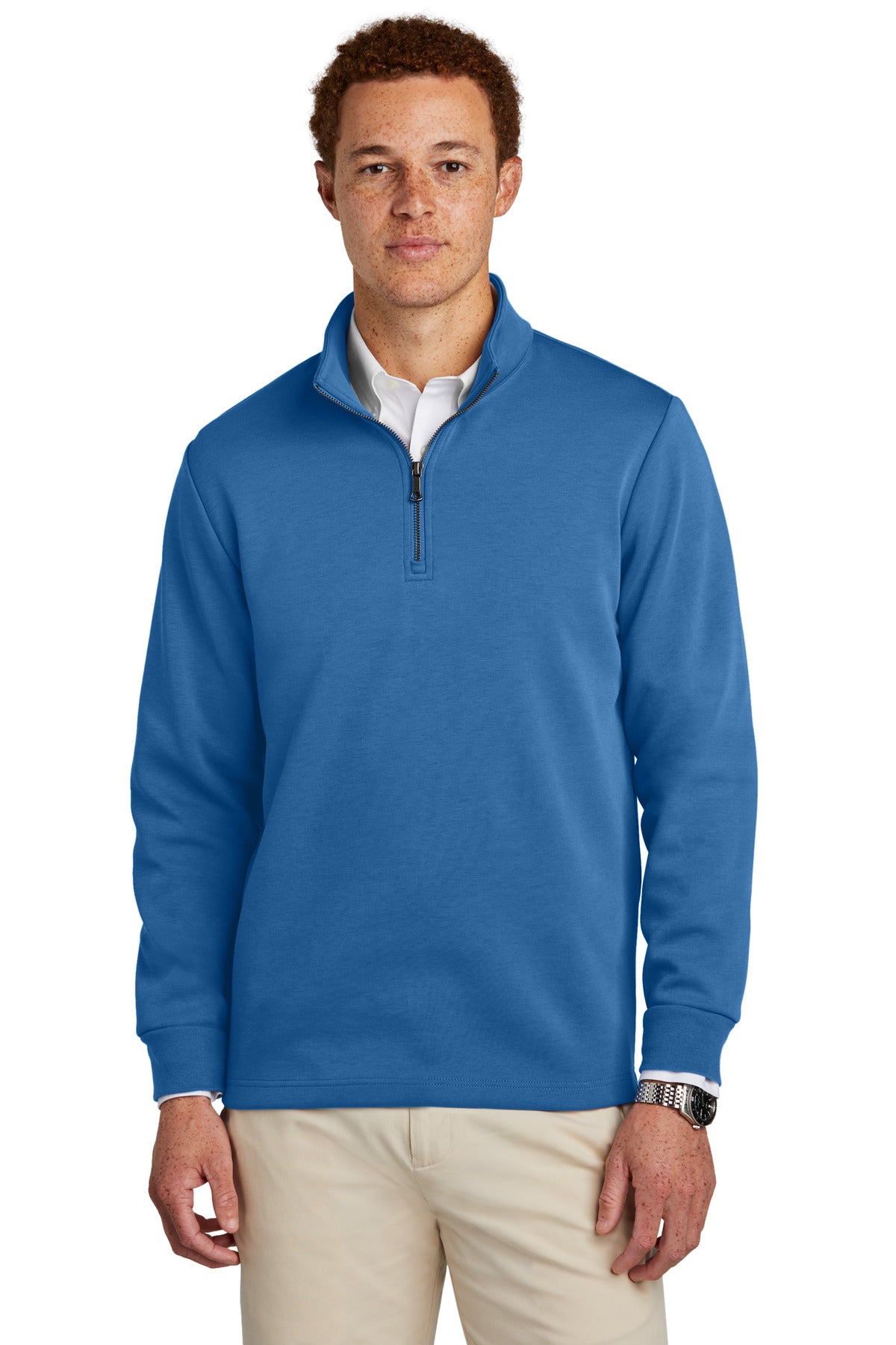 Front View of CharterBlu Brooks Brothers Double-Knit 1/4-Zip BB18206 - XS