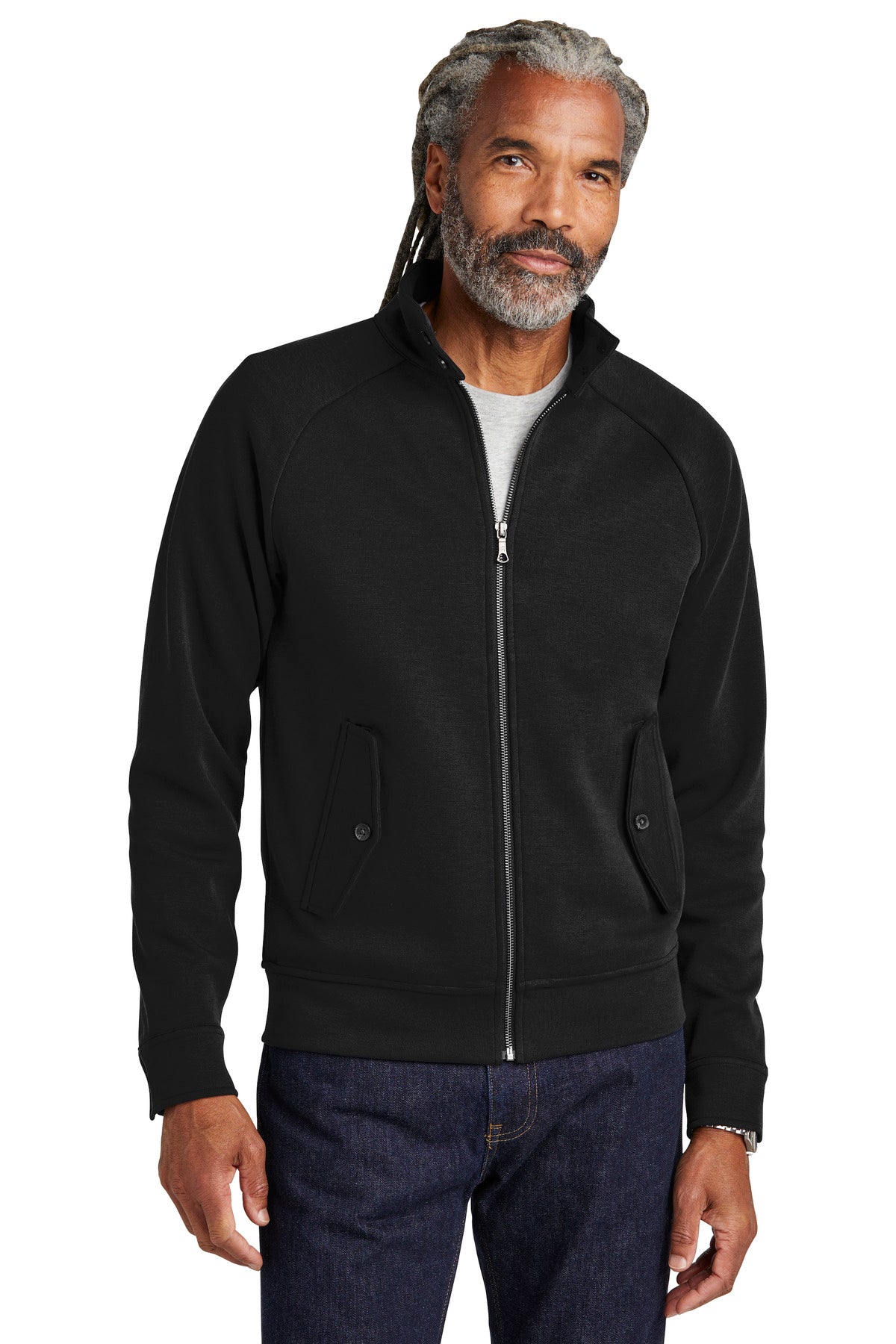 Front View of DeepBlack Brooks Brothers Double-Knit Full-Zip BB18210 - XS
