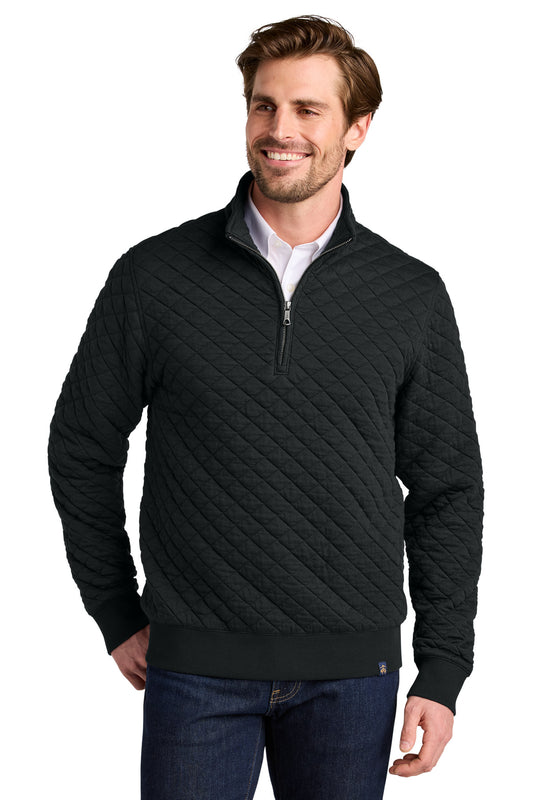 Front View of DeepBlack Brooks Brothers Diamond Quilt 1/4-Zip BB18212 - XS