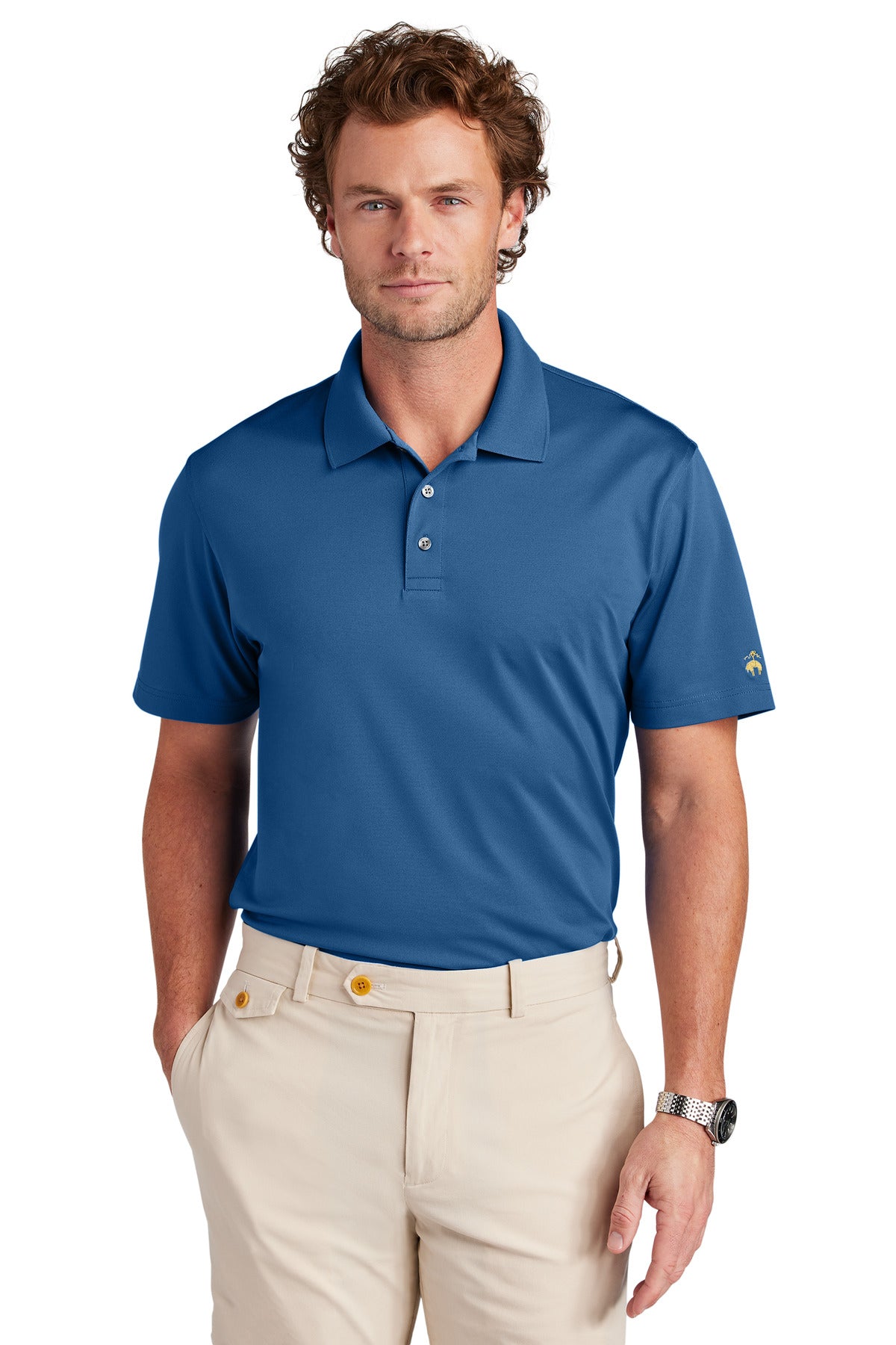 Front View of CharterBlu Brooks Brothers Mesh Pique Performance Polo BB18220 - XS