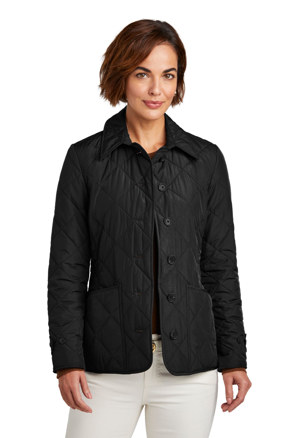 Front View of DeepBlack Brooks Brothers Women's Quilted Jacket BB18601 - XS