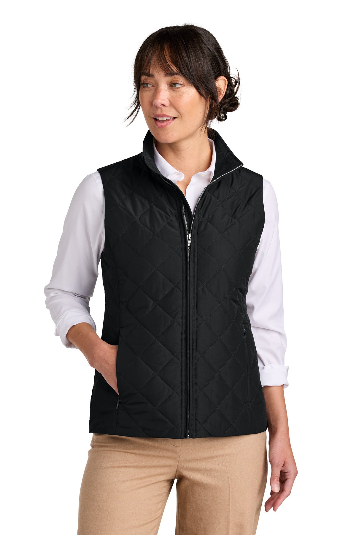 Front View of DeepBlack Brooks Brothers Women's Quilted Vest BB18603 - XS
