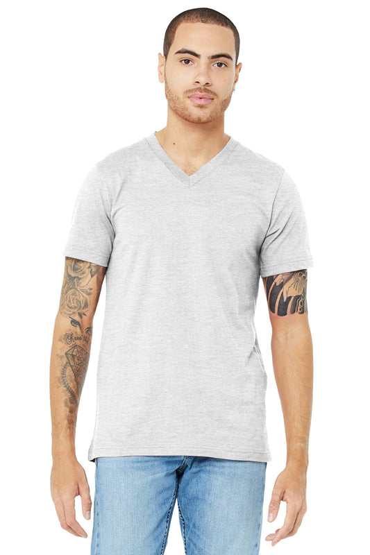 Front View of Ash BELLA+CANVAS Unisex Jersey Short Sleeve V-Neck Tee. BC3005 - XS