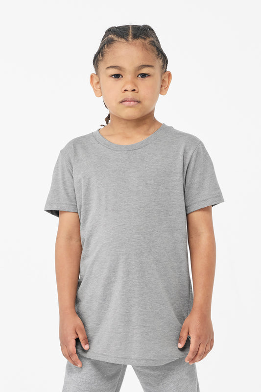 Front View of Athl Grey Tb BELLA+CANVAS Youth Triblend Short Sleeve Tee. BC3413Y - S