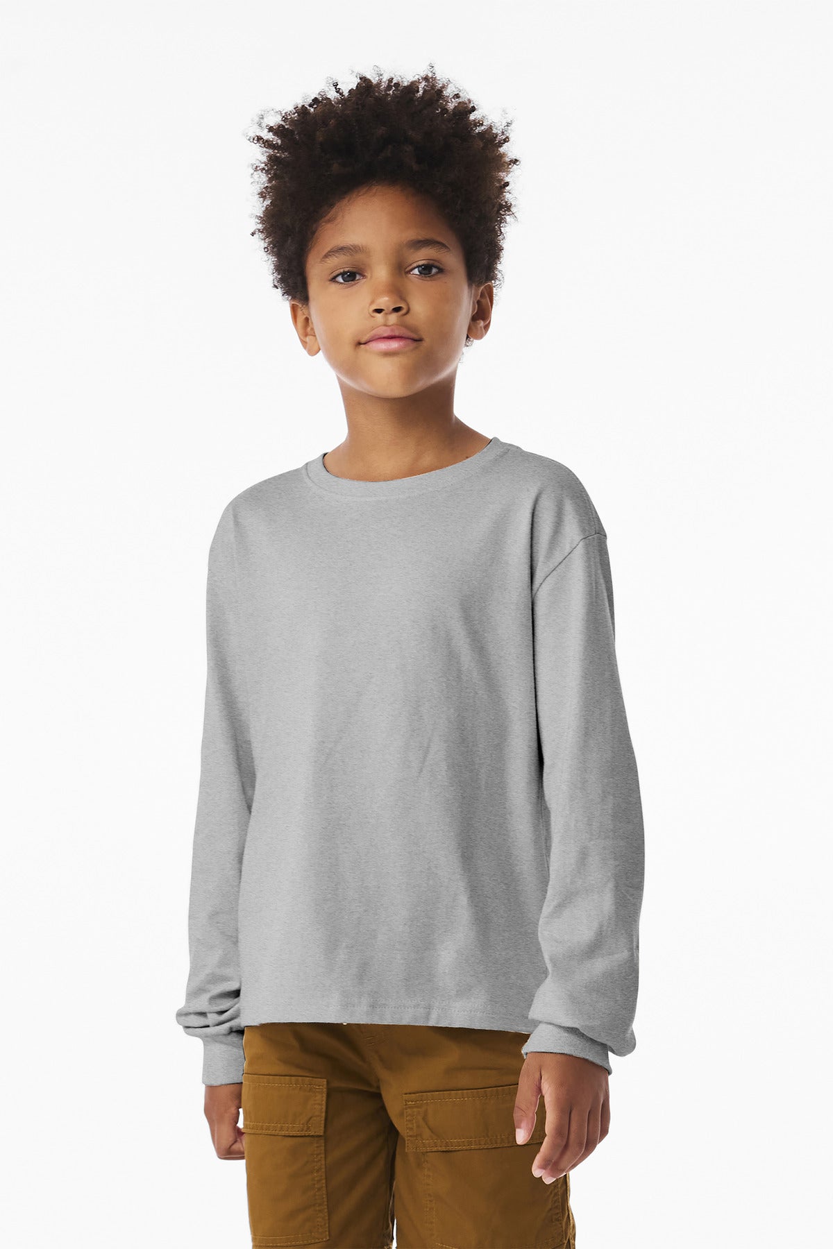 Front View of AthlHthr BELLA+CANVAS Youth 6-Ounce Heavyweight Long Sleeve Tee BC3511Y - S