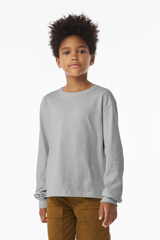 Front View of AthlHthr BELLA+CANVAS Youth 6-Ounce Heavyweight Long Sleeve Tee BC3511Y - S