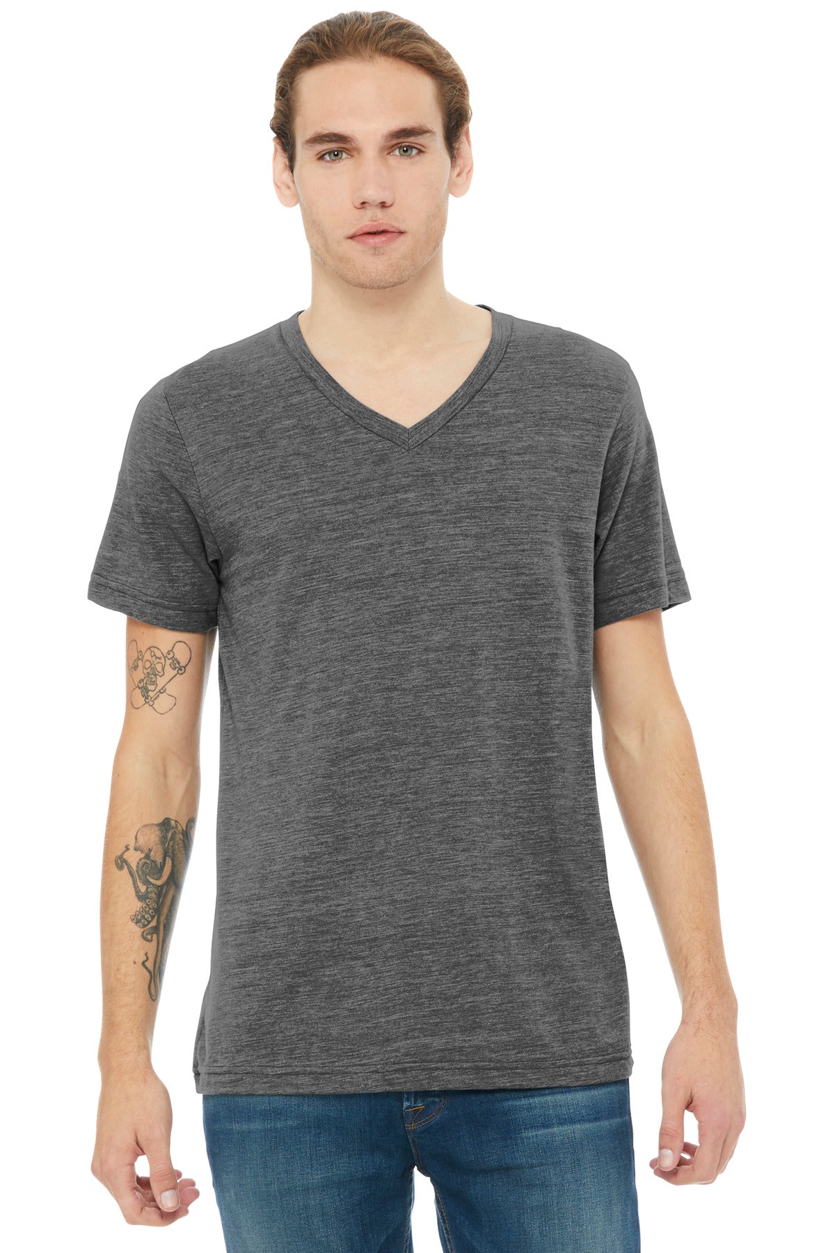 Front View of AsphltSlub BELLA+CANVAS Unisex Textured Jersey V-Neck Tee BC3655 - XS