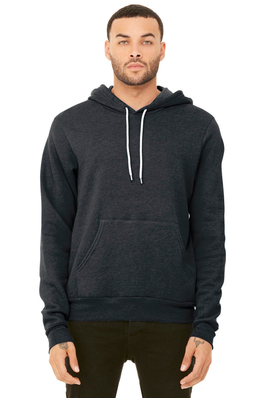 Front View of Dark Grey Ht BELLA+CANVAS Unisex Sponge Fleece Pullover Hoodie. BC3719 - XS