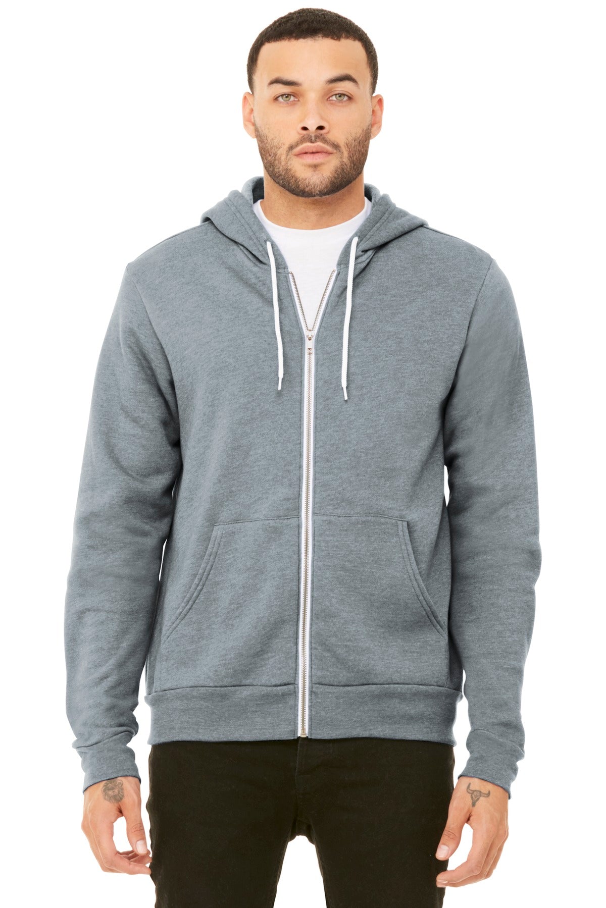 Front View of Athletic Ht BELLA+CANVAS Unisex Sponge Fleece Full-Zip Hoodie. BC3739 - XS
