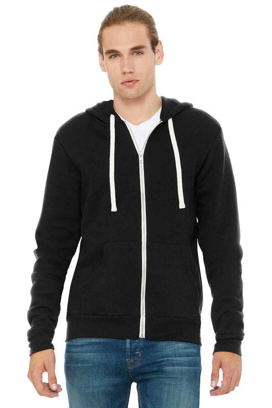 Front View of Sld Black TB BELLA+CANVAS Unisex Triblend Sponge Fleece Full-Zip Hoodie. BC3909 - XS