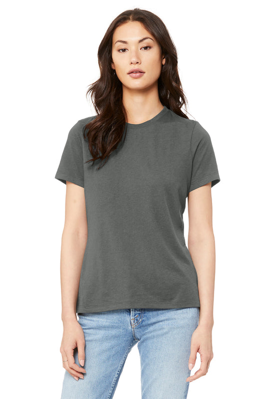 Front View of Asphalt BELLA+CANVAS Women's Relaxed Jersey Short Sleeve Tee. BC6400 - S