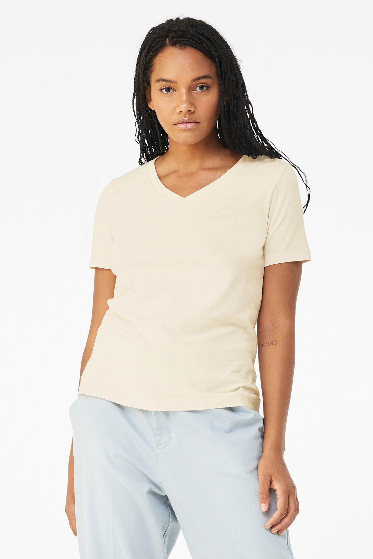BELLA+CANVAS Women's Relaxed Jersey Short Sleeve V-Neck Tee. BC6405