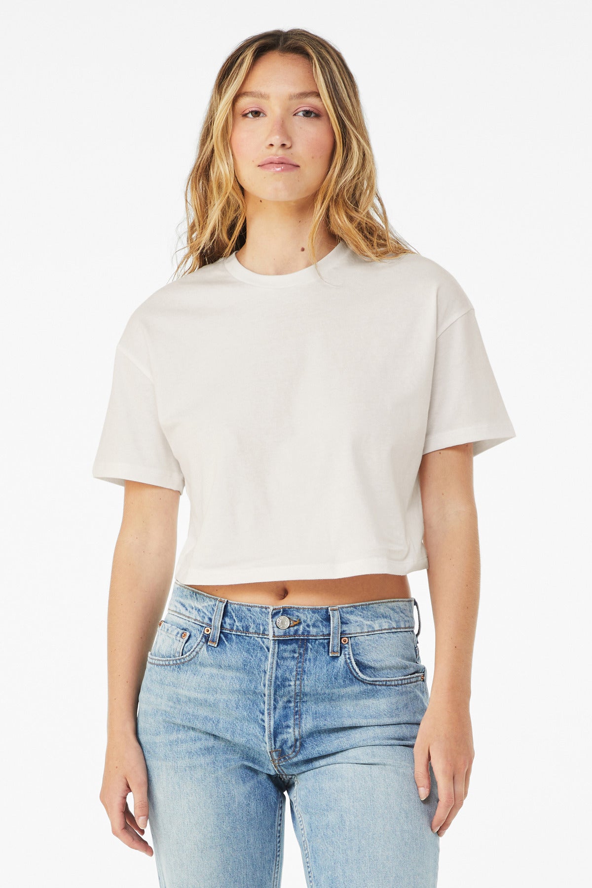 Front View of VtgWhite BELLA+CANVAS Women's Jersey Crop Tee BC6482 - S