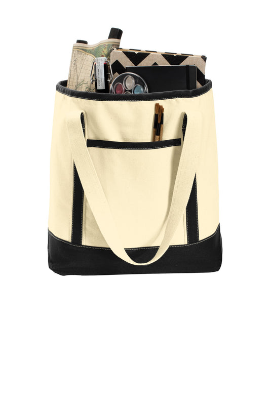 Front View of Nat/Black Port Authority Large Cotton Canvas Tote. BG413