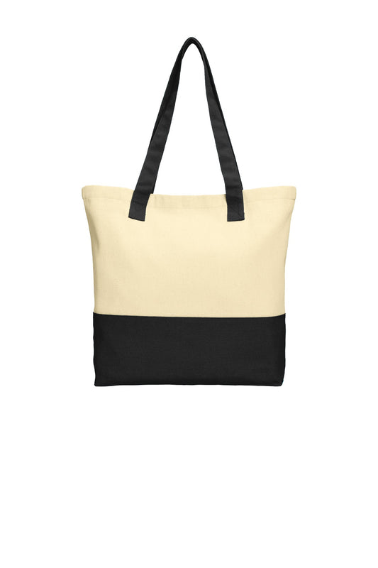 Front View of Nat/Black Port Authority Colorblock Cotton Tote. BG414