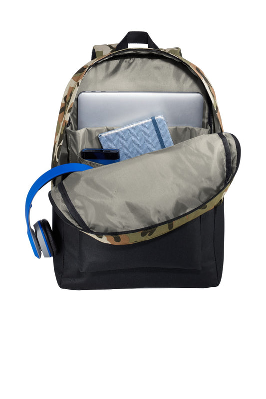 Front View of Mil Camo/Black Port Authority Retro Backpack BG7150