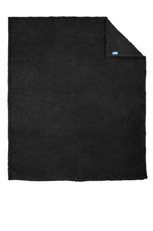 Front View of Black Port Authority Cozy Blanket. BP36