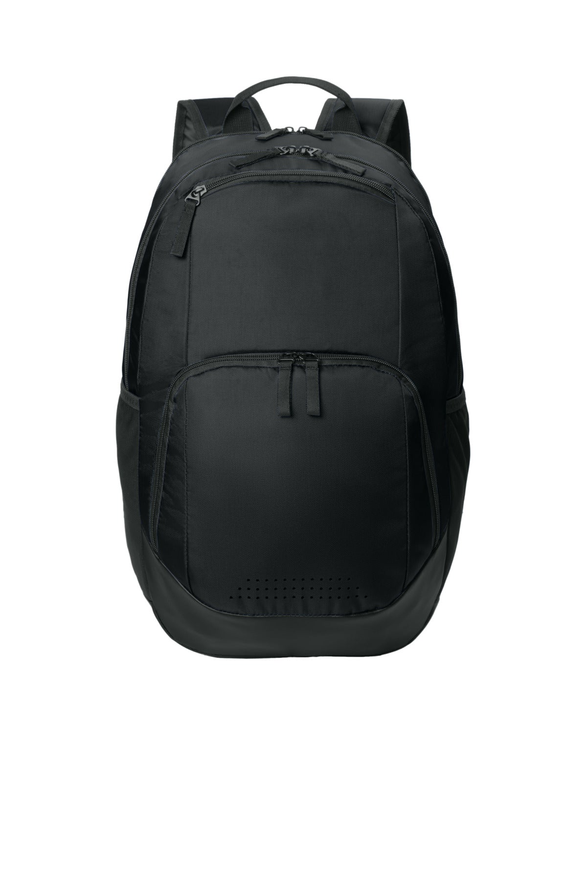 Front View of Black Sport-Tek Rec Backpack BST200