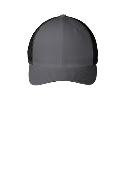 Front View of Graphite/Black Port Authority Flexfit Mesh Back Cap. C812 - S/M