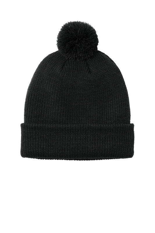 Front View of DeepBlack Port Authority Cozy Pom Beanie C978