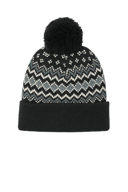 Front View of DBk/GsG/Mh Port Authority Alpine Pom Beanie C991