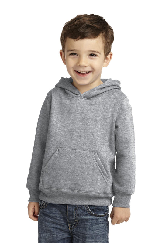 Front View of Athl Heather Port & Co Toddler Core Fleece Pullover Hooded Sweatshirt. CAR78TH - 2T