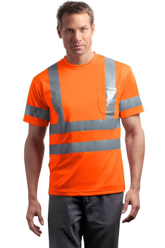 Front View of Safety Orange CornerStone - ANSI 107 Class 3 Short Sleeve Snag-Resistant Reflective T-Shirt. CS408 - XS