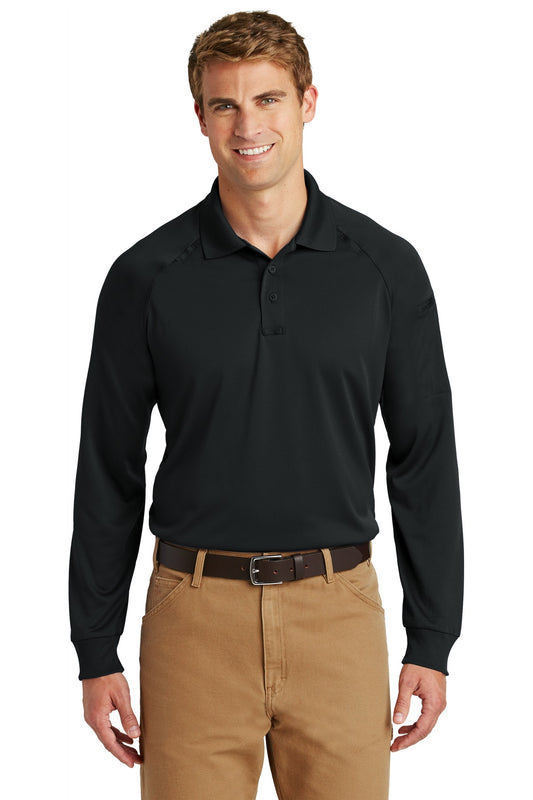 Front View of Black CornerStone - Select Long Sleeve Snag-Proof Tactical Polo. CS410LS - XS