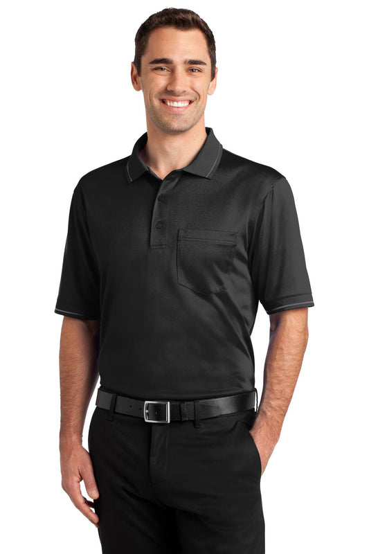 Front View of Black/Smk Grey CornerStone Select Snag-Proof Tipped Pocket Polo. CS415 - XS