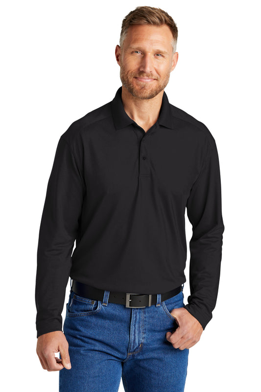 Front View of Black CornerStone Select Lightweight Snag-Proof Long Sleeve Polo CS418LS - XS