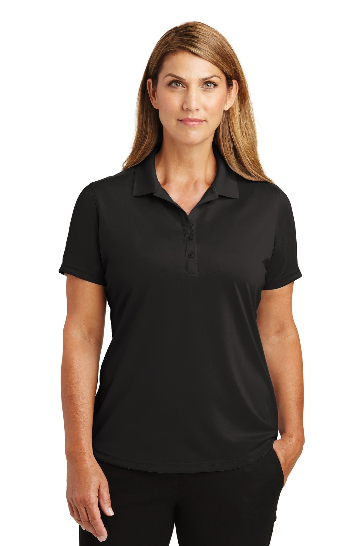 Front View of Black CornerStone Women's Select Lightweight Snag-Proof Polo. CS419 - XS