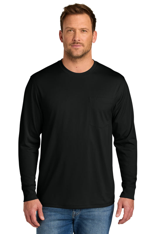 Front View of Black CornerStone Workwear Pro Long Sleeve Pocket Tee CS440LSP - XS